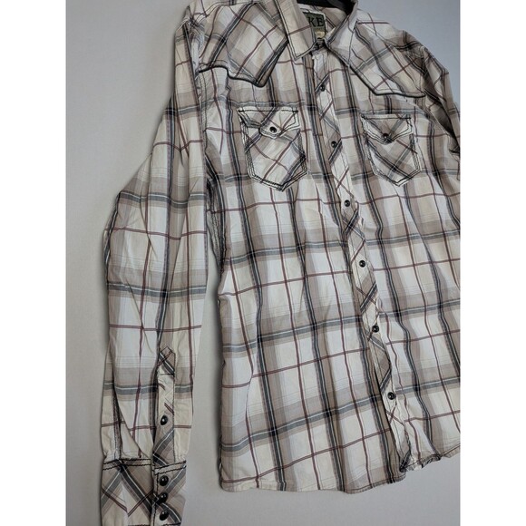 BKE Pearl Snap Button Shirt Mens XL Athletic Fit Black White Plaid Long Sleeve - Picture 5 of 16